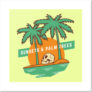 Sunsets And Palm Trees Vintage Skeleton Posters and Art